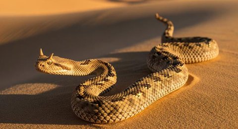 Ilustrasi Ular Bertanduk Gurun (Desert Horned Viper). [Foto: Gemini]