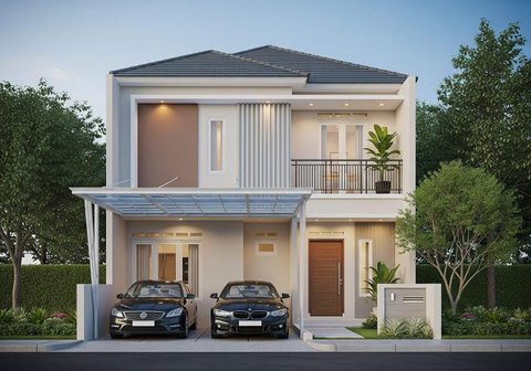Desain Rumah Minimalis Carport 2 Mobil. Foto: Gemini