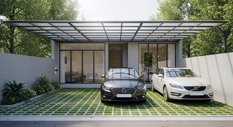 Desain Rumah Minimalis Carport 2 Mobil. Foto: Gemini