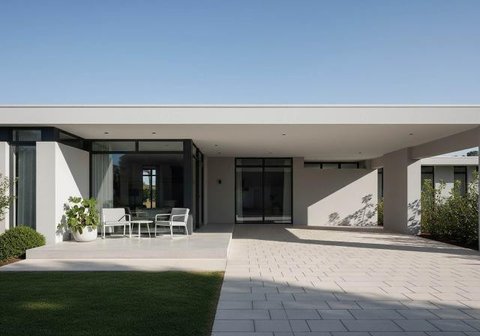 Desain Rumah Minimalis Carport 2 Mobil. Foto: Gemini