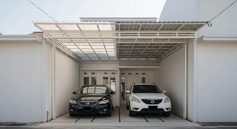 Desain Rumah Minimalis Carport 2 Mobil. Foto: Gemini