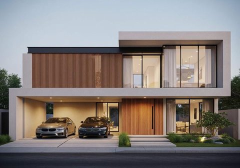 Desain Rumah Minimalis Carport 2 Mobil. Foto: Gemini