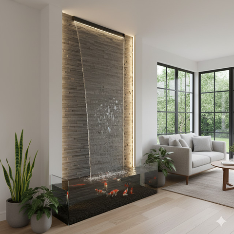 Desain Rumah Kecil dengan Kolam Koi Indoor (Foto: Gemini AI)