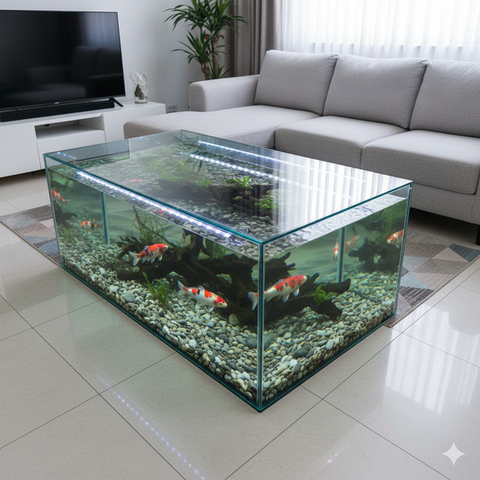 Desain Rumah Kecil dengan Kolam Koi Indoor (Foto: Gemini AI)