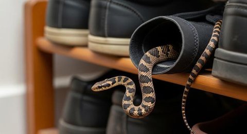 7 Jenis Ular yang Sering Masuk ke Dalam Sepatu Tanpa Disadari, Waspadai Saat Musim Hujan (Foto: Gemini AI)
