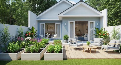 Model Rumah Mungil Tapi Punya Kebun dan Teras Belakang/AI