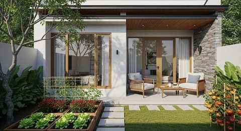 Model Rumah Mungil Tapi Punya Kebun dan Teras Belakang/AI