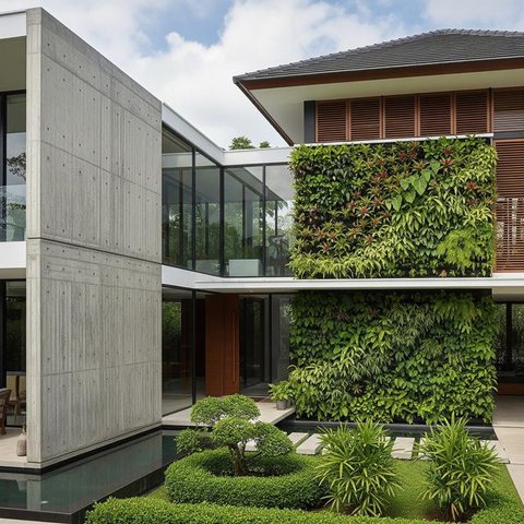 Rumah Minimalis Bentuk L Tampak Depan dengan Sentuhan Modern Tropis