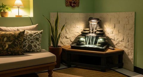 8 Ide Ruang Tamu Kecil dengan Air Terjun Mini Indoor yang Menenangkan, Bikin Suasana Rumah Lebih Adem dan Elegan (Foto: Gemini AI)