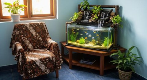 8 Ide Ruang Tamu Kecil dengan Air Terjun Mini Indoor yang Menenangkan, Bikin Suasana Rumah Lebih Adem dan Elegan (Foto: Gemini AI)