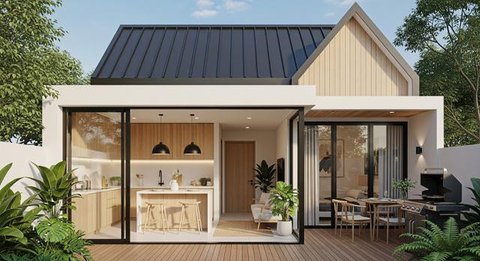 Model Rumah Mini Tapi Punya Dapur Terbuka dan Teras Belakang/AI