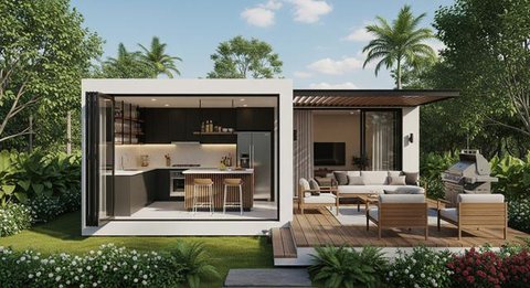 Model Rumah Mini Tapi Punya Dapur Terbuka dan Teras Belakang/AI