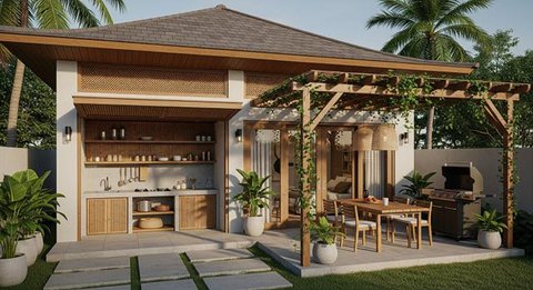 Model Rumah Mini Tapi Punya Dapur Terbuka dan Teras Belakang/AI