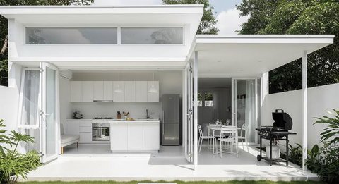 Model Rumah Mini Tapi Punya Dapur Terbuka dan Teras Belakang/AI