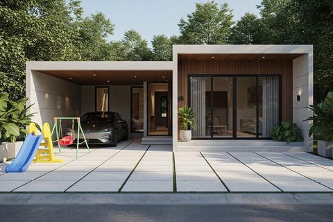 Model Rumah Mungil Tapi Punya Garasi Muat Mobil. Foto: Gemini