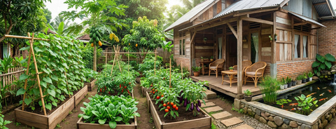 7 Model Rumah Mungil dengan Kebun, Teras dan Kolam Ikan Mini: Bikin Hunian Lebih Asri dan Nyaman Setiap Hari (Foto: Gemini AI)