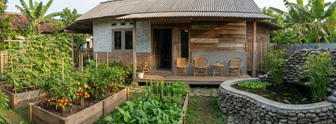7 Model Rumah Mungil dengan Kebun, Teras dan Kolam Ikan Mini: Bikin Hunian Lebih Asri dan Nyaman Setiap Hari (Foto: Gemini AI)
