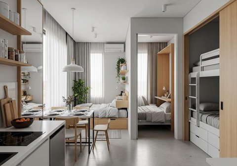 Desain Rumah Kecil Tapi Tetap Muat Tiga Kamar. (Foto: AI)