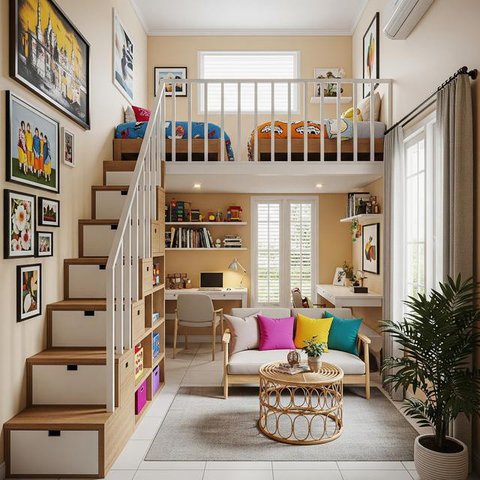 Desain Rumah Kecil Cocok untuk Keluarga dengan Dua Anak. (Foto: AI)