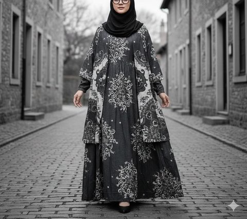 Ilustrasi Gamis Batik Blazer Syari Size Besar