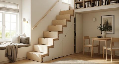 Model Rumah Mungil dengan Penyimpanan Tersembunyi/AI