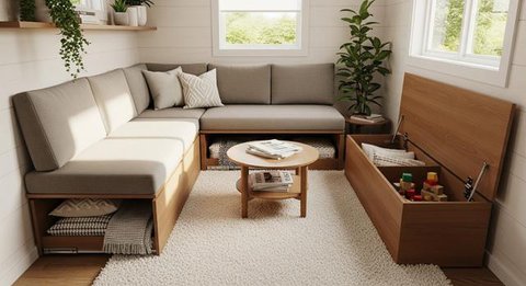 Model Rumah Mungil dengan Penyimpanan Tersembunyi/AI