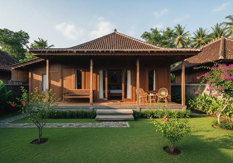 Inspirasi Rumah Kampung Modern dengan Halaman Hijau. (Foto: AI)