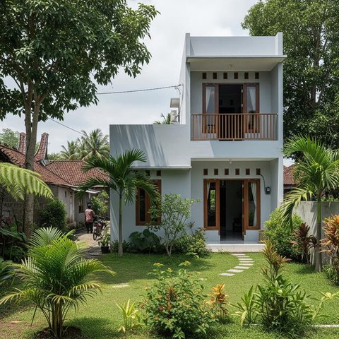Inspirasi Rumah Kampung Modern dengan Halaman Hijau. (Foto: AI)