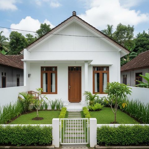 Inspirasi Rumah Kampung Modern dengan Halaman Hijau. (Foto: AI)