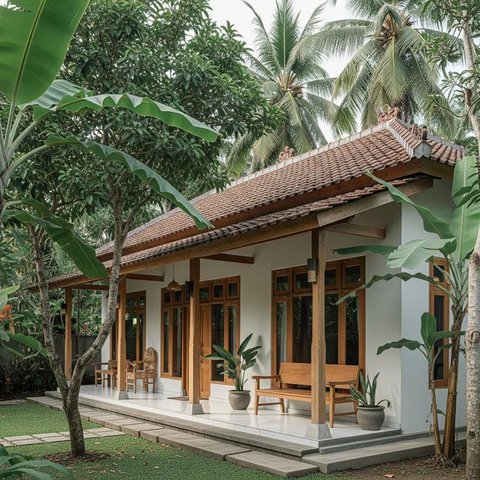 Inspirasi Rumah Kampung Modern dengan Halaman Hijau. (Foto: AI)