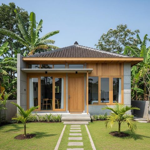 Inspirasi Rumah Kampung Modern dengan Halaman Hijau. (Foto: AI)