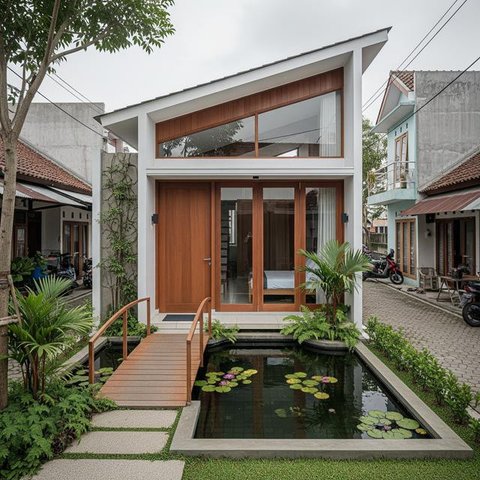 Inspirasi Rumah Kampung Modern dengan Halaman Hijau. (Foto: AI)