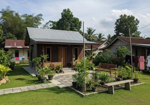 Inspirasi Rumah Kampung Modern dengan Halaman Hijau. (Foto: AI)
