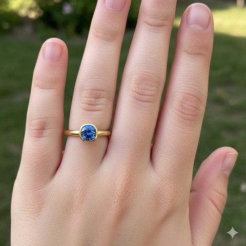 Cincin Emas Anak Perempuan dengan Berlian Biru