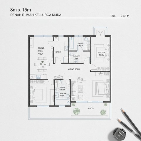 Denah Rumah yang Optimal dengan Ruang Fungsional serta Pemisahan Zona Privat dan Komunal