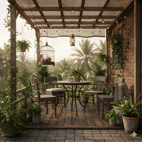 Desain Teras Kecil Tapi Estetik Mirip Cafe Mini di Rumah. Gemini