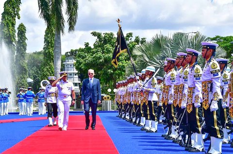 Kasal Laksamana TNI Muhammad Ali saat menerima kunjungan Adviser To The President of Russian Federation Patrushev Nikolai di Markas Besar TNI Angkatan Laut, Cilangkap, Jakarta Timur, Jumat (7/11/2025).