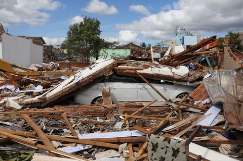 Kerusakan setelah tornado menghantam kota Rio Bonito do Iguacu, di Negara Bagian Parana, Brasil, Sabtu (08/11/2025) waktu setempat.