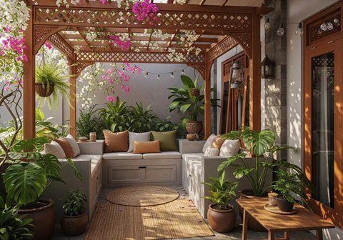 Desain Rumah Kecil tapi Punya Teras Lega yang Cozy untuk Santai (Sumber: gemini.com)