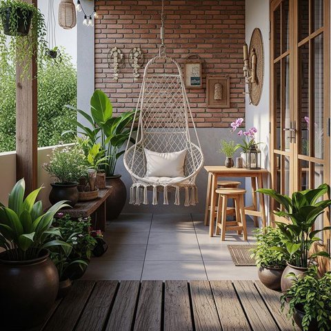 Desain Rumah Kecil tapi Punya Teras Lega yang Cozy untuk Santai (Sumber: gemini.com)