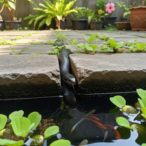 Ular di kolam ikan/ Ilustrasi AI
