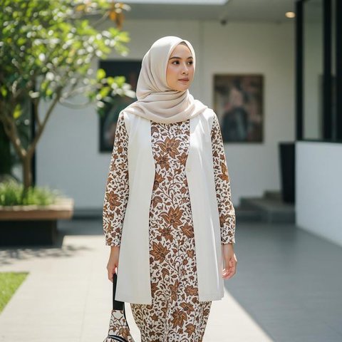 Model Gamis Batik dengan Outer Tunik (Image by Gemini AI)
