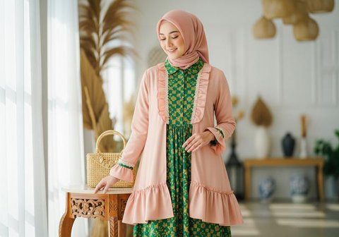 Model Gamis Batik dengan Outer Tunik (Image by Gemini AI)