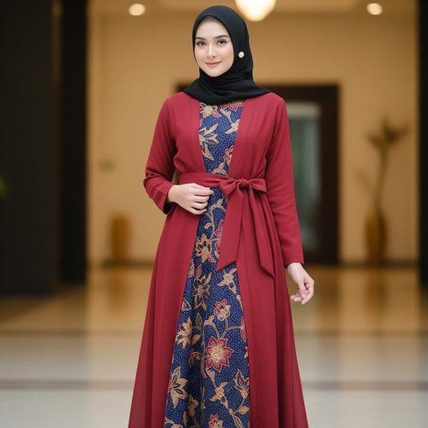 Model Gamis Batik dengan Outer Tunik (Image by Gemini AI)