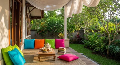 Desain Teras Rumah Konsep Lesehan Fungsional/AI
