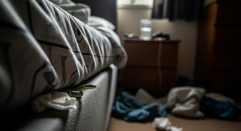 Ilustrasi ular di bawah tempat tidur. [Foto: Gemini]