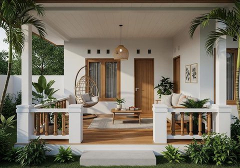 Desain Rumah Kecil tapi Punya Teras Lega yang Cozy untuk Santai (Sumber: gemini.com)
