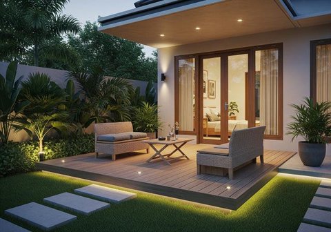 Desain Rumah Kecil tapi Punya Teras Lega yang Cozy untuk Santai (Sumber: gemini.com)