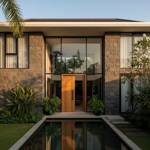 Model Rumah Minimalis Batu Alam Tampak Depan (Image by Gemini AI)