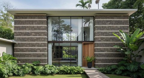 Model Rumah Minimalis Batu Alam Tampak Depan (Image by Gemini AI)